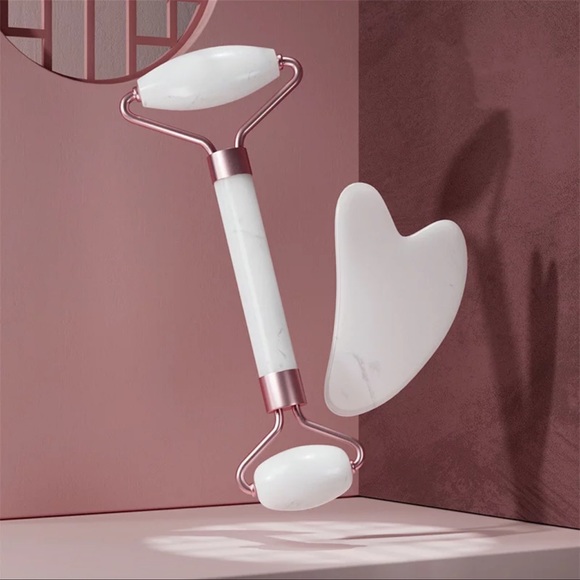 Other - White Facial Roller Massager with Gua Sha Scraper for Puffiness